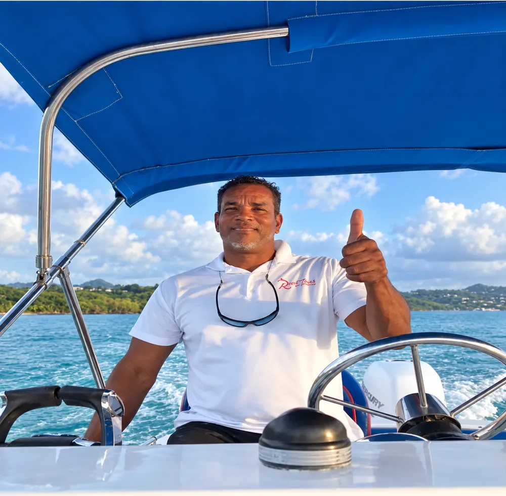 Captain Vincent at the helm of a Real Deal Boat Tours vessel