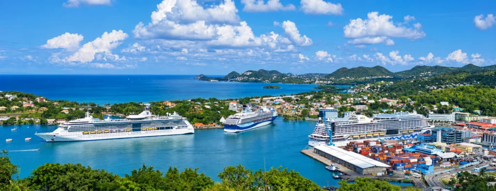 Cruise ships docked in Castries Harbour, St. Lucia